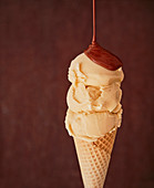 Vanilla ice cream with warm chocolate sauce