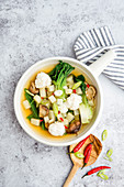 Asian vegetable soup with fish balls