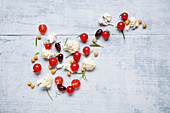Cherry tomatoes, cauliflower, olives, chickpeas and rosemary
