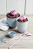 Mug cakes with beetroot, cocoa and sour cream