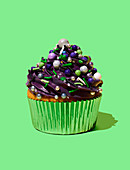 Cupcake mit lila Frosting (weihnachtlich)