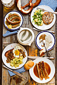 Bavarian dishes with sausage and meat