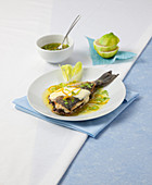 Gilt-head bream filets with olive cream filling and cheese
