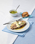 Gilt-head bream filets with olive cream filling and cheese
