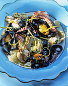 Black tagliatelle with seafood