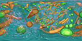 Bacteria in a biofilm, illustration