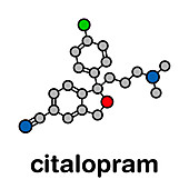 Citalopram anti-depressant drug, molecular model