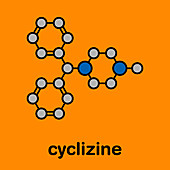 Cyclizine antiemetic drug, molecular model