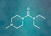 Diethylcarbamazine anthelmintic drug, molecular model