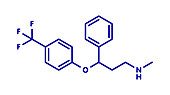 Fluoxetine antidepressant drug, molecular model