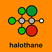 Halothane general anesthetic drug, molecular model