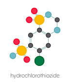 Hydrochlorothiazide diuretic drug, molecular model