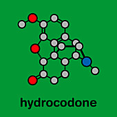 Hydrocodone narcotic analgesic drug, molecular model