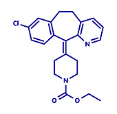 Loratadine antihistamine drug, molecular model