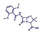 Meticillin antibiotic drug, molecular model