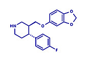 Paroxetine antidepressant drug, molecular model