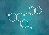 Paroxetine antidepressant drug, molecular model