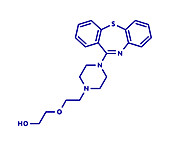 Quetiapine antipsychotic drug, molecular model
