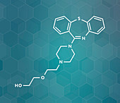 Quetiapine antipsychotic drug, molecular model
