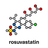 Rosuvastatin cholesterol lowering drug, molecular model
