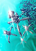 Nanobots attacking virus, illustration