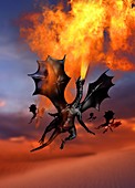 Dragon breathing fire, illustration