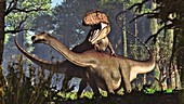 Giganotosaurus and Limaysaurus dinosaurs, illustration