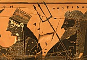 Artemis and Poseidon black figure vase