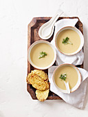 White onion and miso soup with sesame cheese toasts