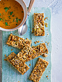 Cheddar, leek and amaranth flapjack