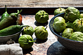 Fresh tomatillos and chilies