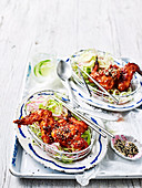 Korean chicken wings with sweet and sour cucumber noodles (Low Carb)