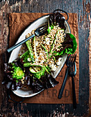 Lettuce, Vegan 'Feta' and Zucchini Barley Salad