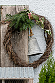 Mühlenbeckia wreath with yew tree, olive branch and bell