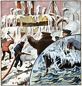 Icebreaking on an ocean liner, illustration