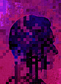 Pixelated man's profile, illustration