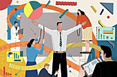 People measuring businessman, illustration