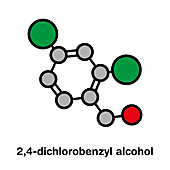 Dichlorobenzyl antiseptic drug molecule, illustration