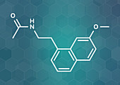 Agomelatine antidepressant drug molecule, illustration