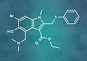 Umifenovir influenza drug molecule, illustration