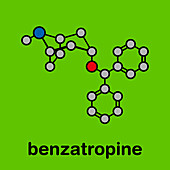 Benzatropine anticholinergic drug molecule, illustration