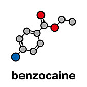 Benzocaine local anaesthetic drug molecule, illustration