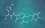 Ceftriaxone antibiotic drug molecule, illustration