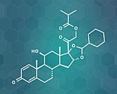 Ciclesonide glucocorticoid drug molecule, illustration