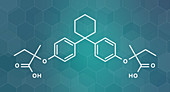 Clinofibrate hyperlipidemia drug molecule, illustration