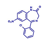 Clonazepam benzodiazepine drug molecule, illustration