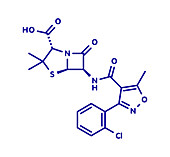 Cloxacillin antibiotic drug molecule, illustration