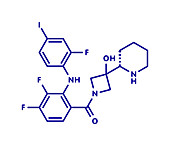 Cobimetinib melanoma drug molecule, illustration