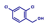 Dichlorobenzyl antiseptic drug molecule, illustration