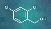 Dichlorobenzyl antiseptic drug molecule, illustration